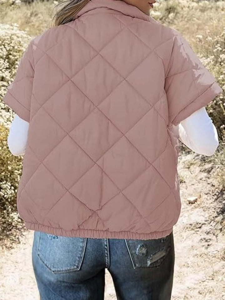 Diamond quilted short sleeve zip in pink, back view