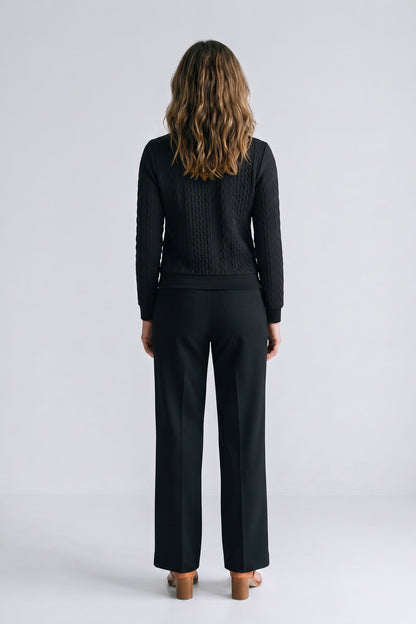 Women's Zip Sweatshirt | Cable Pattern — Black — back view — on model