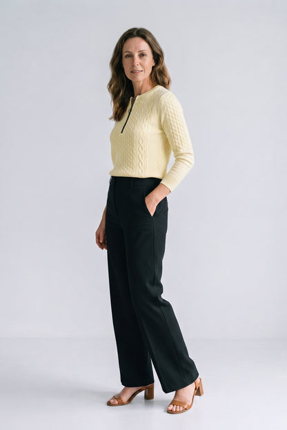 Women's Zip Sweatshirt | Cable Pattern — Yellow — front view — on model