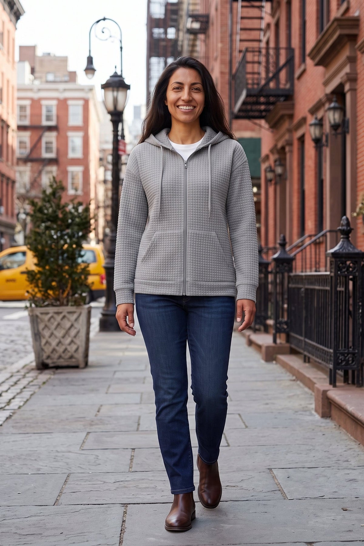 Women's Zip-Up Jacket | Hooded — Grey — lifestyle — on model