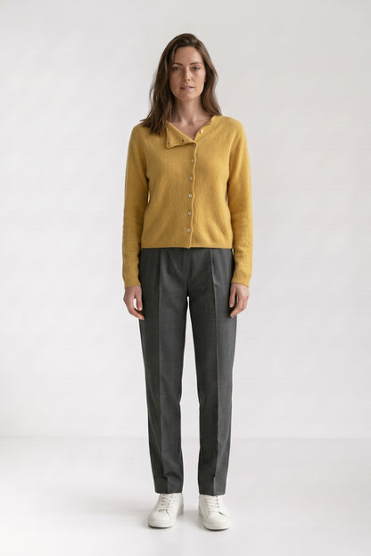 Women's Cardigan Sweaters | Button Front — Yellow — front view — on model
